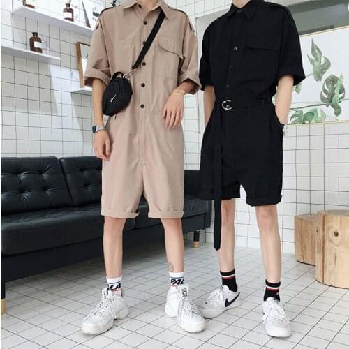 Summer hip hop Rompers Male Loose Jumpsuit Cotton Punk baggy Bib Overalls Men Street dancing Cargo Overalls Streetwear Playsuit