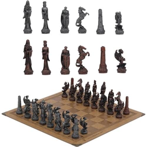 Metal Theme Chess Luxury Knight Table Game Entertainment Toy Leather Board set Gift Dragon Soldier Theme Sports