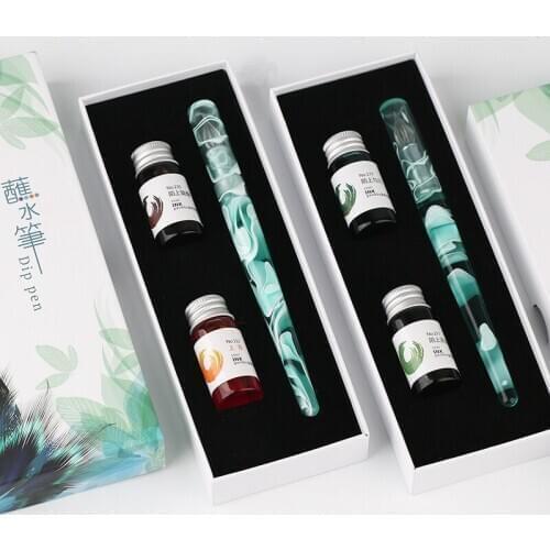 Multi Functional Glass Dip Pen Arts Flat Tip Painting Calligraphy Pen With 2 Ink