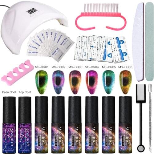 MSRUIOO18W UV LED Lamp For Manicure Set Cat Eye Gel Nail Polish Set Top and Base Varnish Nail tool Set Electric Machine Kit
