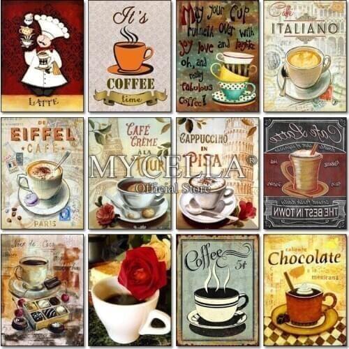 Cartoon coffee cup Chef Christmas Gift 5D Full diy Diamond Painting Diamond Mosaic Cats 3D Embroidered Cross Stitch Home Sticker