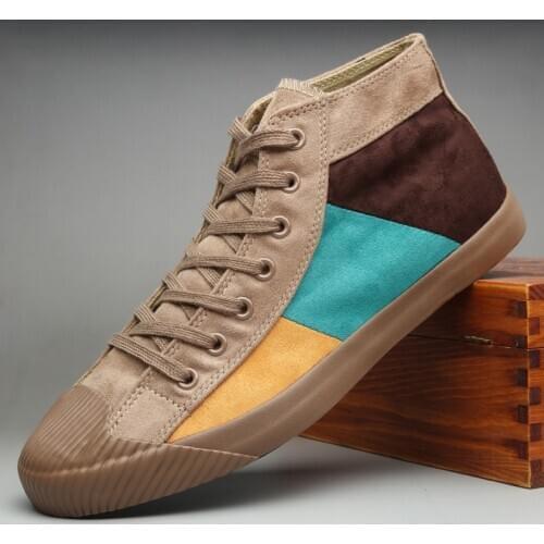 Brand New Mens Vulcanize Shoes Fashion Designer Velvet Shoes Autumn Breathable Men Canvas Shoes Mixed Color Sneaker Boots