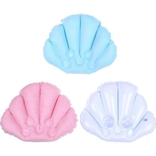 Soft Home Spa Inflatable Bath Pillow Cups Shell Shaped Neck Bathtub Cushion Support Pillow Bathtub Cushion