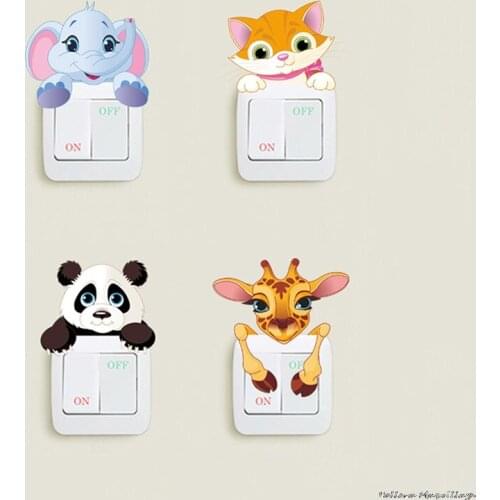 Lovely Animals Switch Stickers Home Decoration Elephant Cat Panda Giraffe Mural Art Kids Room Diy Decorative Pvc 3d Wall Decal