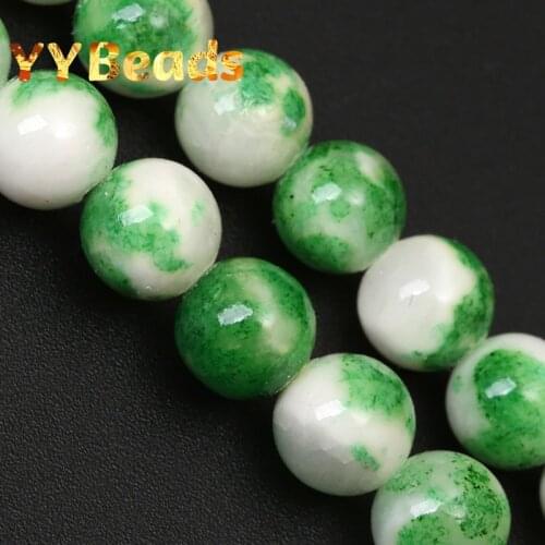 Natural Green White Persian Jades Stone Beads 6-12mm Green Spot Jades Loose Spacer Beads For Jewelry Making DIY Bracelet Earring
