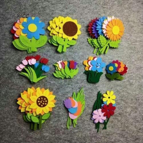 XICC Non-woven Felt Fabric Flower Wall Stickers Tulips Sun Flower Smile Face Kindergarten School Classroom Handmade DIY Material