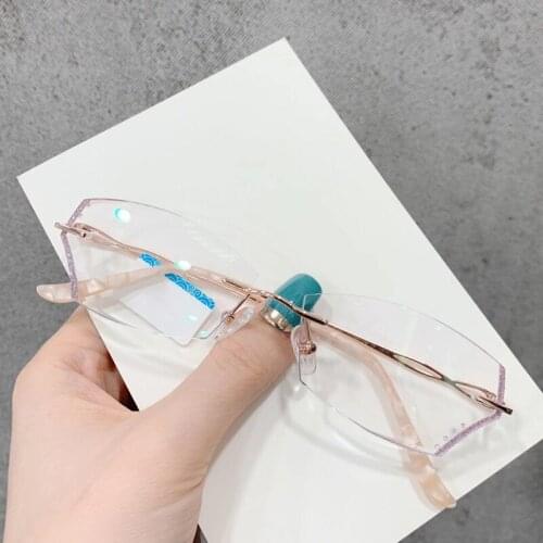 Titanium Bluelight Blocking Prescription Glasses Women Rimless Eyeglasses Customized Princess Style Diamond Cutting Frameless Ti