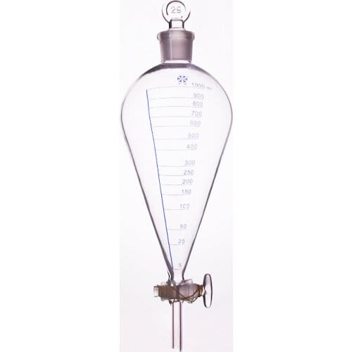 Separatory funnel pear shape,with ground-in glass stopper and stopcock,With tick marks,Capacity 1000ml,glass switch valve