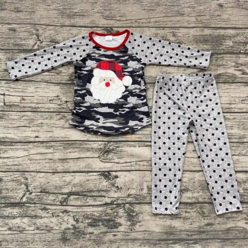 Christmas Style Baby Boys Girls Pajamas Santa Pattern Top Grey Polka Pants