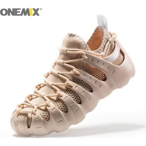 ONEMIX Men Beach Sandals Rome Shoes Gladiator Running Shoes Mesh Breathable Knitting Womens Lace up Sports Sneakers Shoes