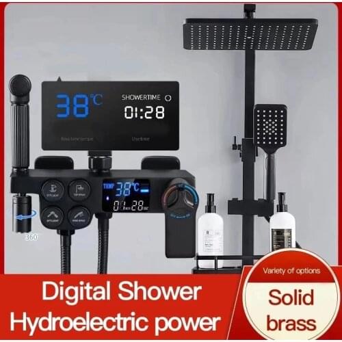 Black Digital Display Thermostatic Shower Faucet Set Bidet Faucet Rain Shower Bath Faucet Wall Mounted Bathtub Shower Mixer Tap