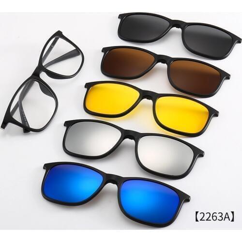 Polarized Sunglasses Magnetic Clip 1 Optical Frame 5 Lenses Spring HInge Men Women Glasses