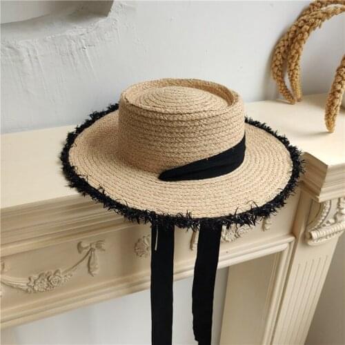 2021 Summer Hat Female Raw Edge Raffia Concave Top Strap Small Fedora Straw Hat Beach Shade Sun Hat Chapeu Feminino Floppy Caps