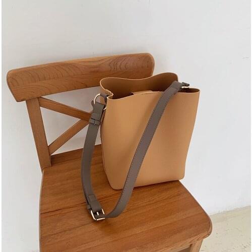 New Fashion Solid Shoulder Bag Women Simple PU Leather Office Ladies Bucket Bags Single Shoulder Large Capacity Messenger Bag