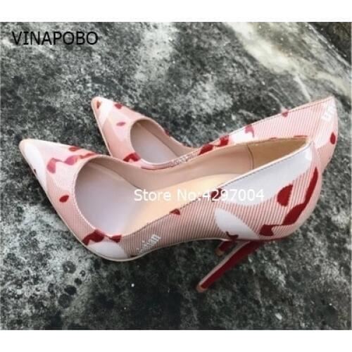 Free shipping fashion women Pumps lady Graffiti shiny leather Pointy toe high heels wedding shoes size 35-43 12/10/8cm Stiletto