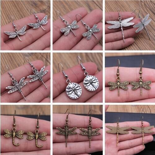Vintage Dangle Dragonfly Earrings Long Drop Earring Summer Style For Girls Women Jewelry