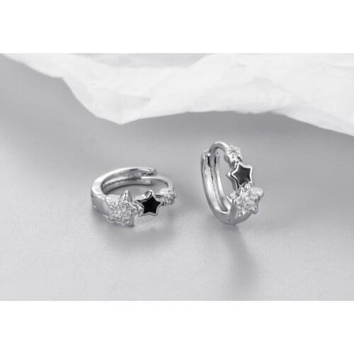 Minar Japanese Shiny Rhinestone Black Colour Star Clip Earrings for Women Ladies Copper Circle Earrings Cool Party Accessories