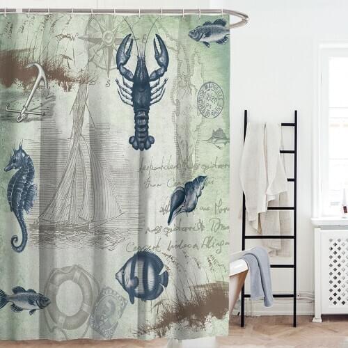 3D Digital Printing Bathroom Curtains Marine Biological Shower Curtain Washable Fabric Shower Curtain Waterproof Crab Curtains