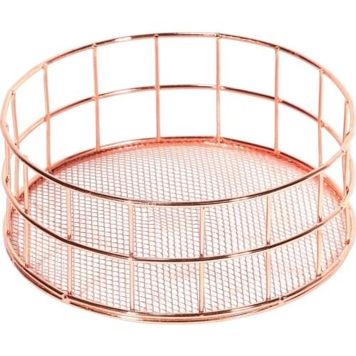 Nordic Style Rose Gold Iron Storage Basket Wire Storage Bin Stackable Makeup Organizer Jewelry Sundries Storage Tray
