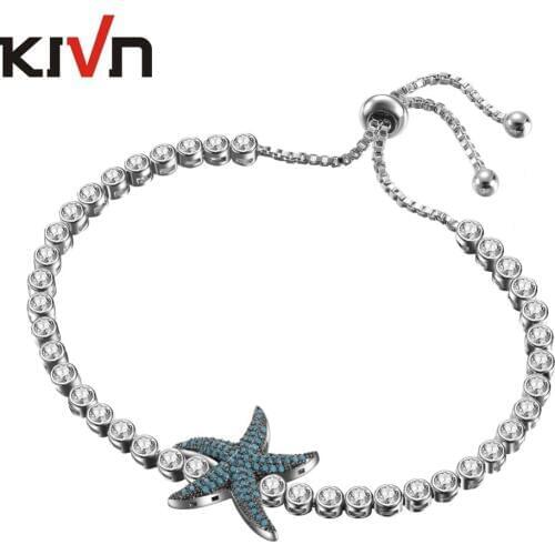 Womens Fashion Jewelry Starfish CZ Cubic Zirconia Adjustable Bolo Tennis Wedding Bridal Bracelets for Girls Promotion Gifts