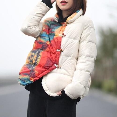 SEDUTMO 2020 Winter Print Vintage Duck Down Coat Women Casual Short Slim Jackets Autumn Fashion Ultra Light Basic Parkas ED1330