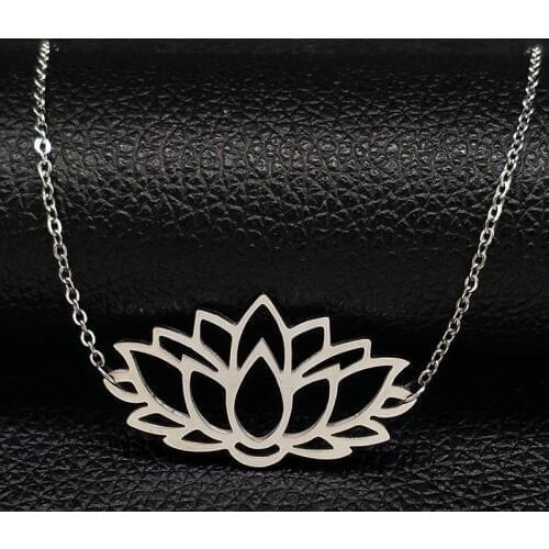 Lotus Stainless Steel Statement Necklace for Women Silver Color Statement Necklace Jewelry flor de loto collar mujer N1015S02