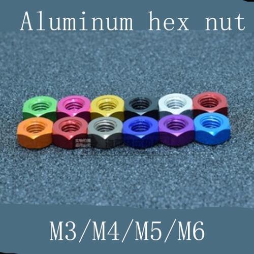 10pcs DIN934 colourful m3 m4 m5 m6 Aluminum Alloy Hexagonal Hex Nut Lock Nuts for FPV RC Multicolor Red Purple Royal Gold Pink