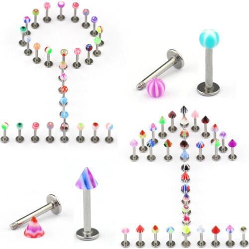 10pcs/lot Acrylic Labret Monroe Lip Ring Women Surgical Steel Ear Cartilage Tragus Helix Piercing 16g Body Jewelry Mixed Color