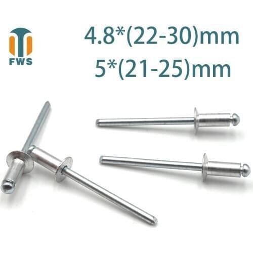 10PCS M4.8 M5 Multi Size Aluminium Open End Countersunk Head Break Mandrel Blind Nail Pop Rivets for Furniture Car Aircraft