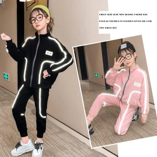 Girls Suits Coat + Pants 2pcs Kids Cotton Tracksuit 2021 Spring Autumn Uniforms Custom Sport Teenagers Outwear Children Sets