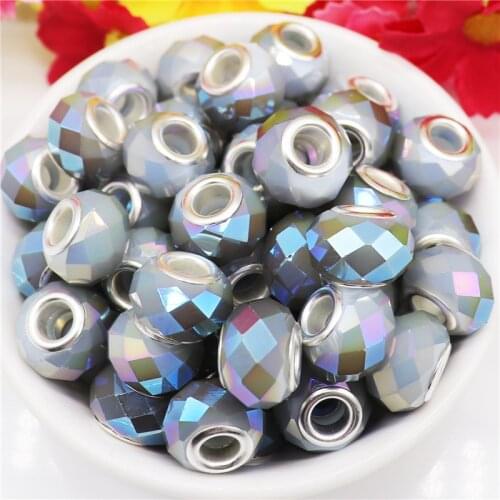 20Pcs New Large Hole Cut Faceted Glass Murano Beads Spacer Charms Fit European Pandora Bracelet Women DIY Chain Jewelry Making
