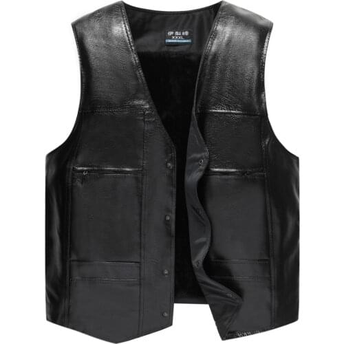 2021 More Mens PU Leather Vest Fashion V-neck Warm Vest