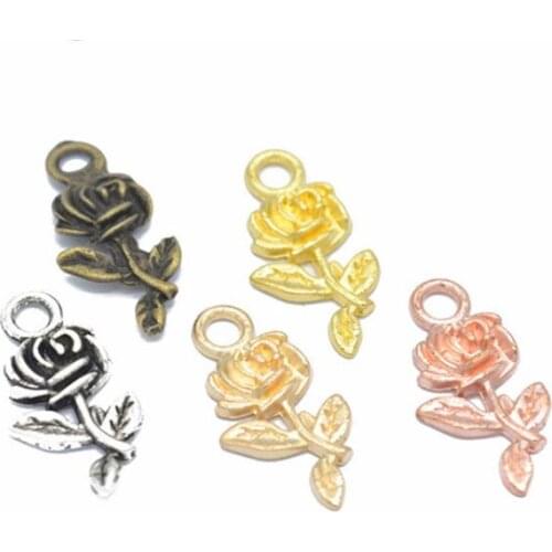 100pcs Crafted Rose flower design charms in 10x20mm 5-colors to Pick Q121
