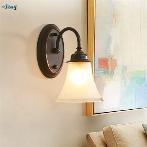 American Loft Retro Iron Lantern Wall Lamps Glass Shade Balcony Wall Sconces Bedside Bedroom Corridor Study Living Room Fixtures