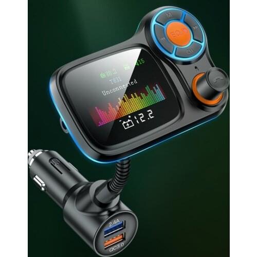 Car MP3 Bluetooth 5.0 Player QC3.0 Fast Charging Color Screen Display FM Transmitter Hands-Free Call Adapter Built-in Microphone