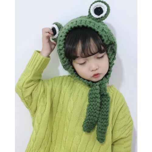 Cute Baby Hat With Frog Eyes Knitted Children Bonnet Cap Warm Autumn Winter Infant Boys Girls Crochet Hat Beanie Photo Props