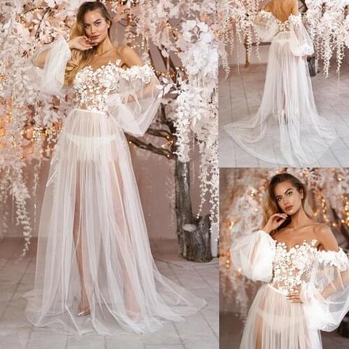 Elegant White Sleepwear Women Bathrobe Off Shoulder Long Sleeves Lace Appliqued Wedding Bridal Robe Customize Nightgown Pajamas