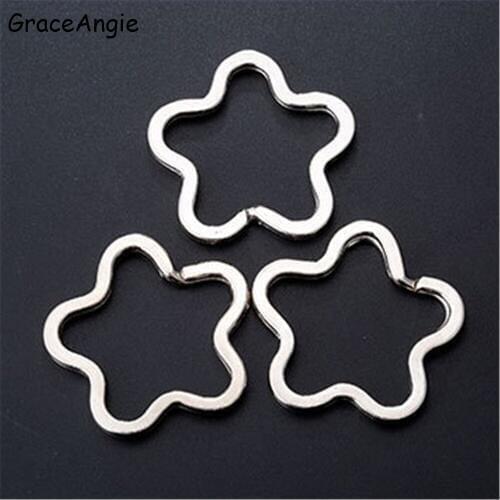GraceAngie 10pcs/lot Iron Key Chains Rings Color plum blossom Shape Connected Alloy Key Holder DIY Hanging AccessoriesColor