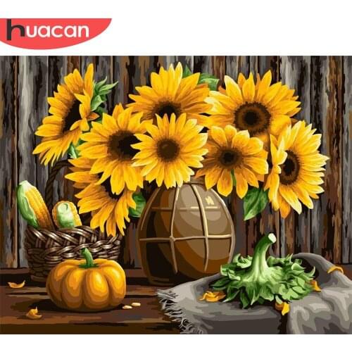 HUACAN Pictures By Number Sunflower Kits Home Decor Painting By Numbers Drawing On Canvas DIY HandPainted Art Gift