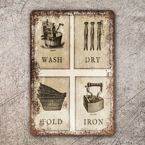 Laundry Instruction Vintage Style Retro Metal Sign Plaque, Clothes, Washing Tin Sign