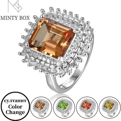 Mintybox 925 Sterling Silver Ring Fashion Design Wedding Ring 6.3 Carats Faceted Zultanite Color Change Stone