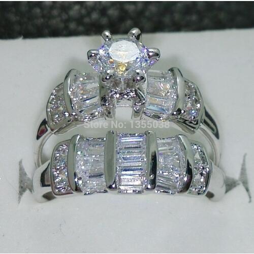 Fashion Jewelry Vintage Jewellery Cz 5A Zircon stone 10KT White Gold Filled Wedding Ring Set Sz 5-10 Gift Free shipping