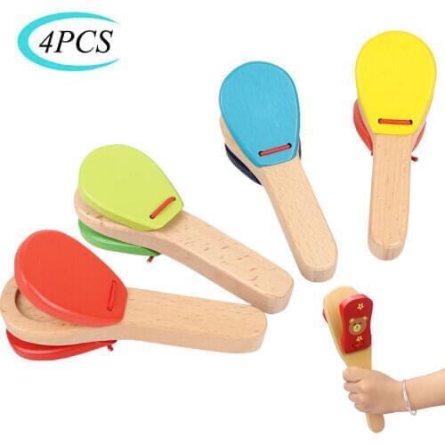 Early Childhood Education Orff Musical Instrument Wooden Clapping Castanets Toys Handle Clapping Castanets Board Educational Toy
