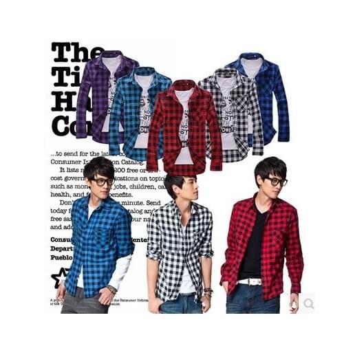 2021 new men leisure long-sleeved plaid shirt checked speed sell through ebay han edition mens shirt