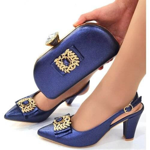 New Design Nigerian Women Shoes and Bag Set African Matching Shoes and Bag Slingbagck Sandals for Royal Party
