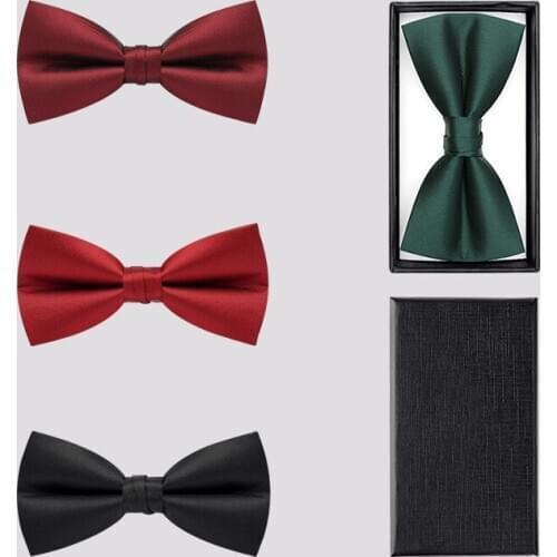 Brand New Mens Solid Color Bow Tie High Quality Groom Wedding Party Banquet Butterfly Tie Handkerchief with Gift Box Wine Red