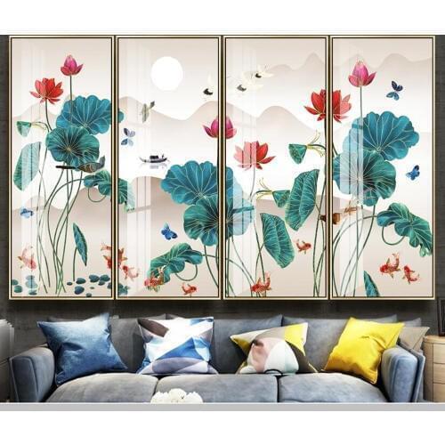 Papel de parede Chinese style nine fish lotus butterfly crane 3d wallpaper mural,living room TV bedroom wall papers home decor