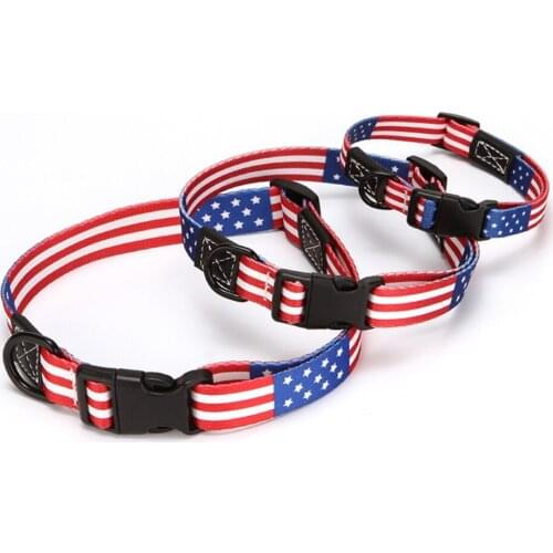 1Pcs American Flag Print Pattern Polyester Leash Collar Durable Adjustable Quick-release Buckle Pet Supplies For Dog and Cat