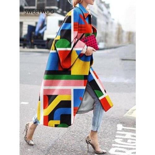 Autumn Long Coat Womens Trench Printed Windbreaker Fashion Trench Streetwear Women Clothing Elegant Coat Female