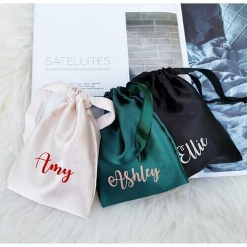 Personalized Satin Bag for Jewelry Packaging Print Name Drawstring Pouch Party Silk Bags Custom Logo Favors Eye Mask Bag